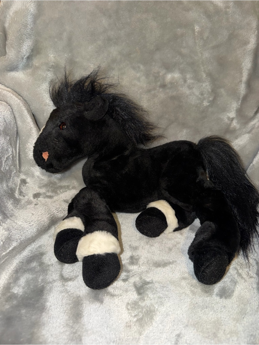 Animal Alley Stallion Black White Horse Realistic Pony 2000 Plush Equestrian Y2K